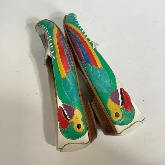 Parrot Loafers 5 Vintage Rainbow Leather Patchwork Green Hokus Pokus Bird - Picture 2 of 13